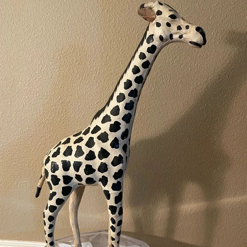 Giraffe Leather Wrapped Old 19 inches Tall Decorative Giraffe